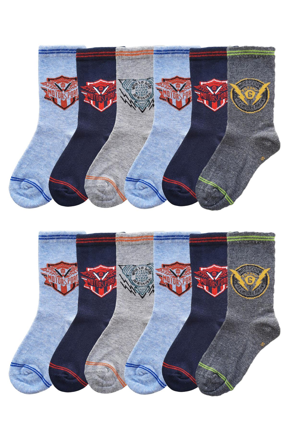 Ekinoks Erkek Çocuk Figürlü Soket Çorap 12 li Paket Asorti