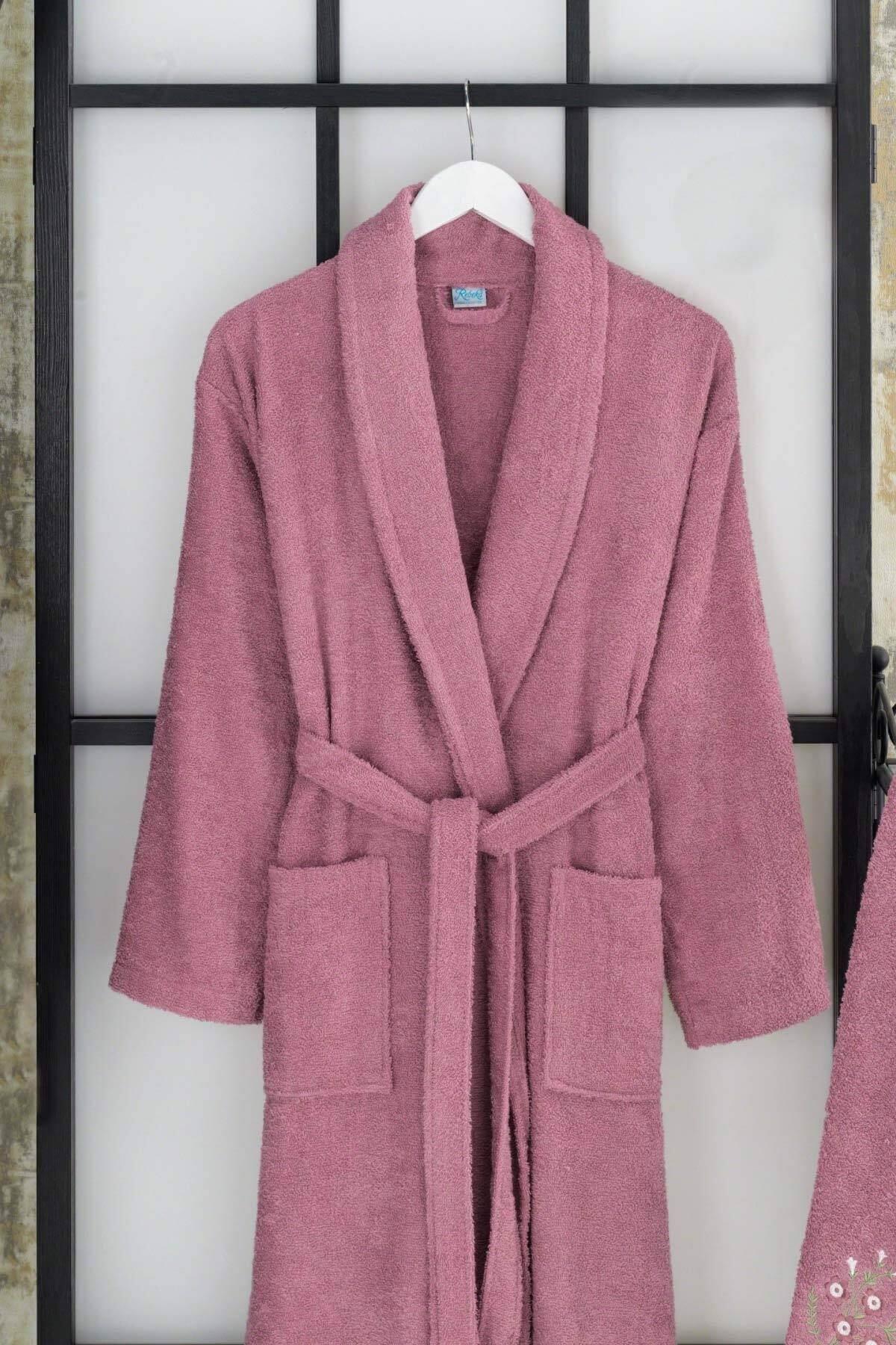 Mira Home Kadın Erkek %100 Pamuklu Baş Havlulu Banyo Bornoz Takımı