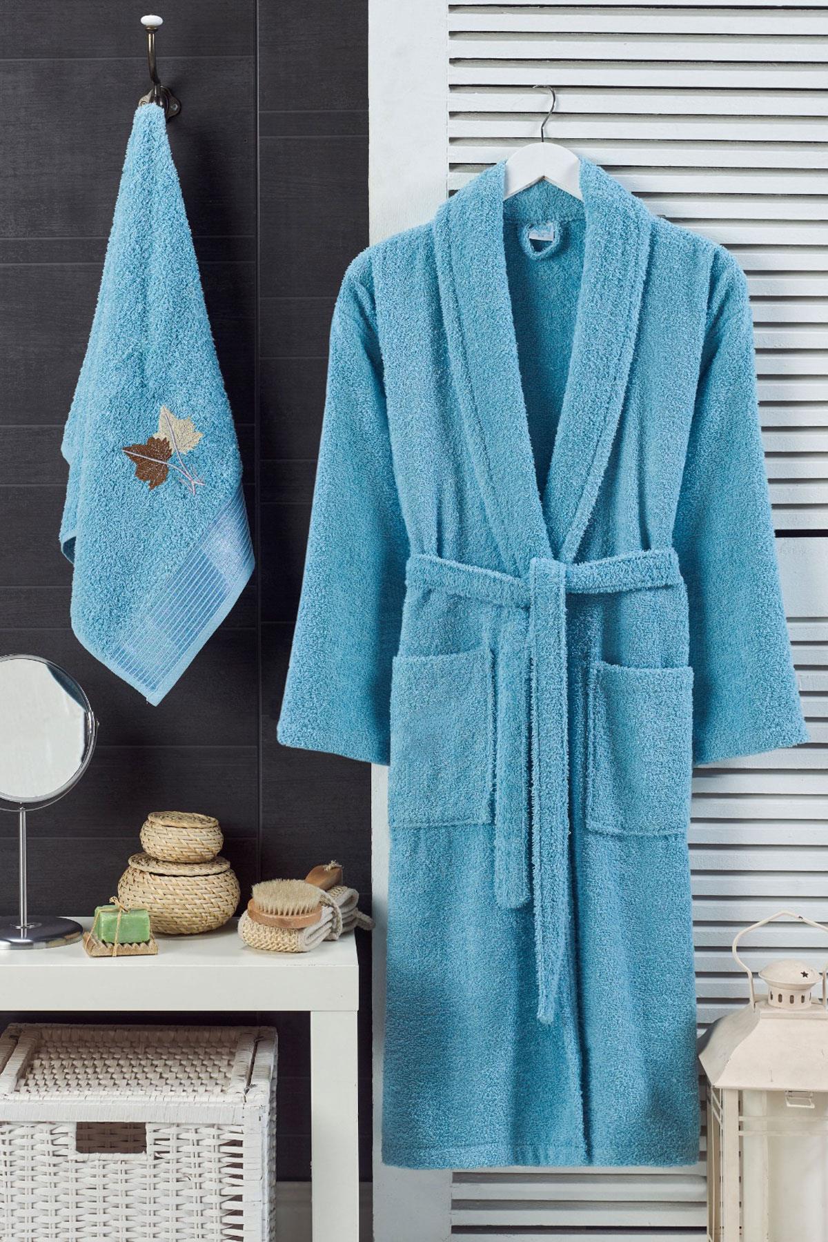 Havlulu Banyo Kadın Bornoz Takımı Şalyaka 100 Pamuklu