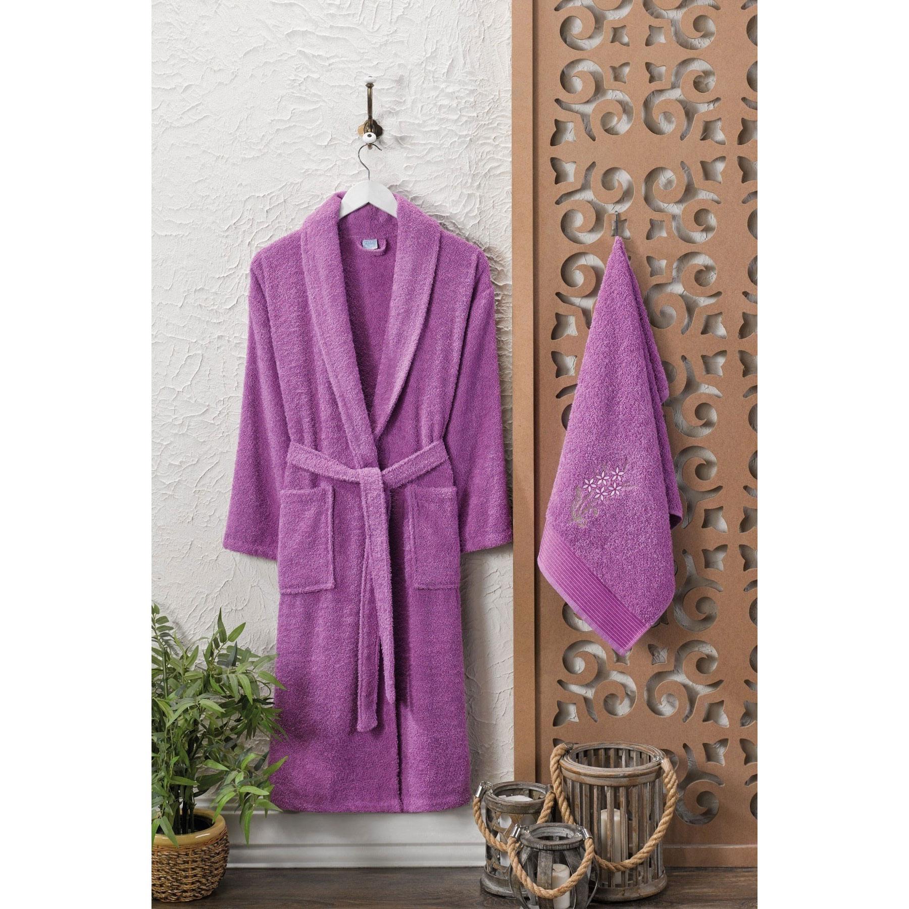 Havlulu Banyo Kadın Bornoz Takımı Şalyaka 100 Pamuklu