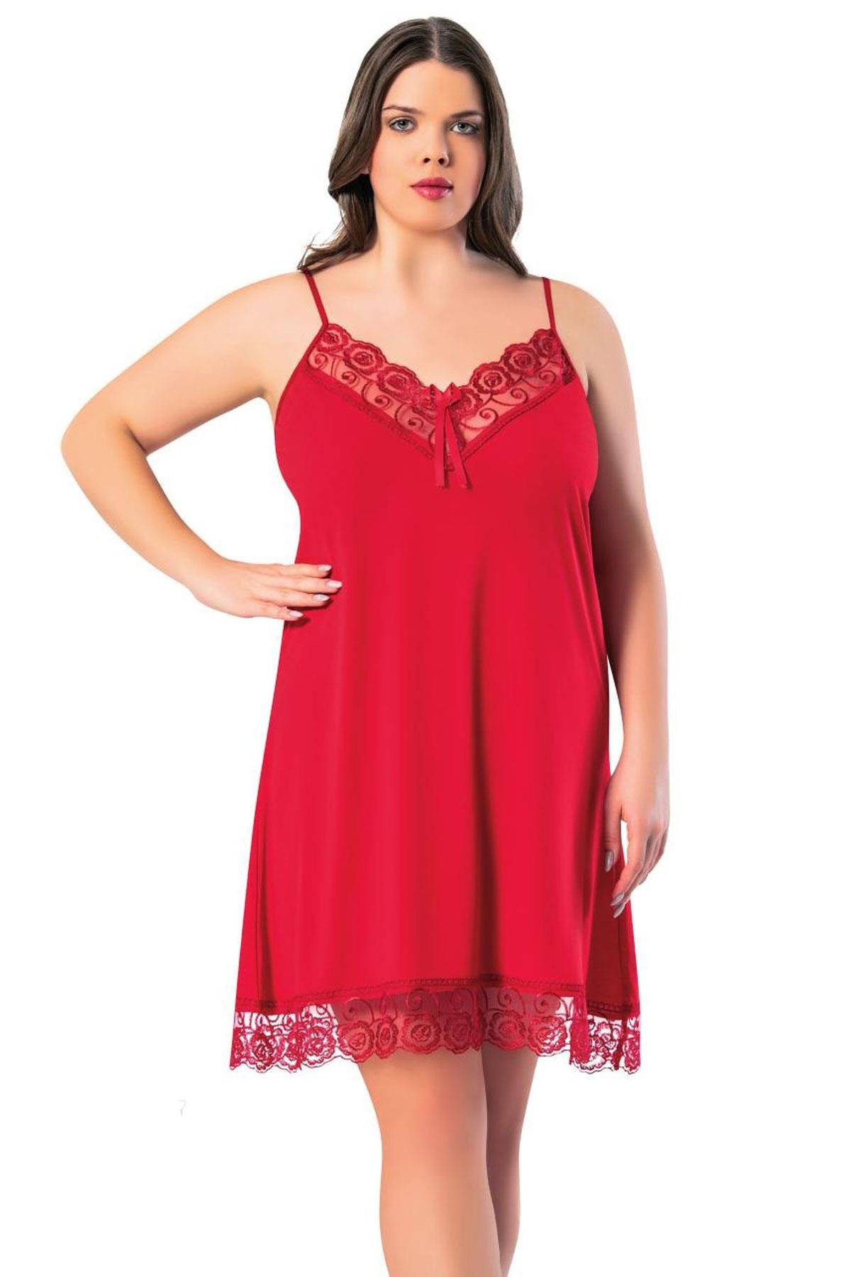 İp Askılı Yaka ve Etek Dantelli Viskon Kadın Battal Gecelik 6210