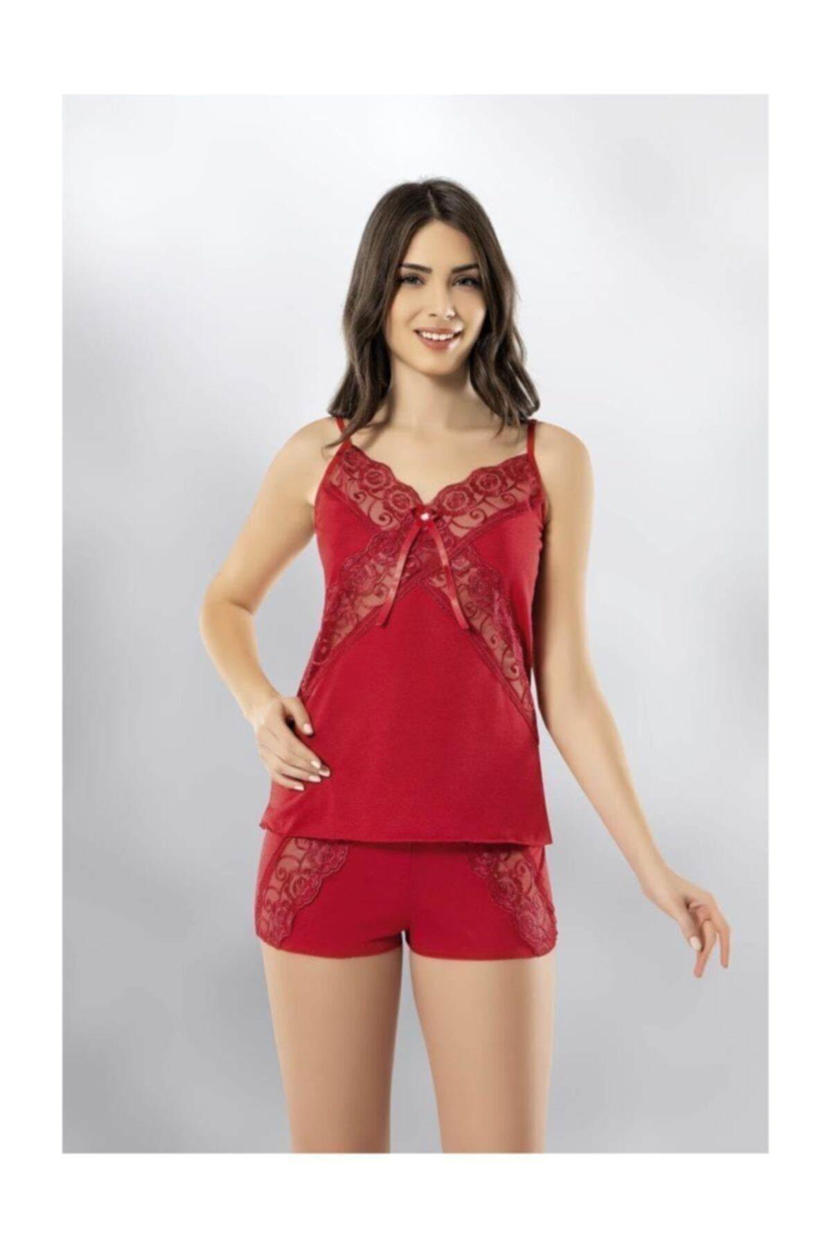 Kadın Dantel Detaylı Penye Atlet Şort Gecelik Takım 6339