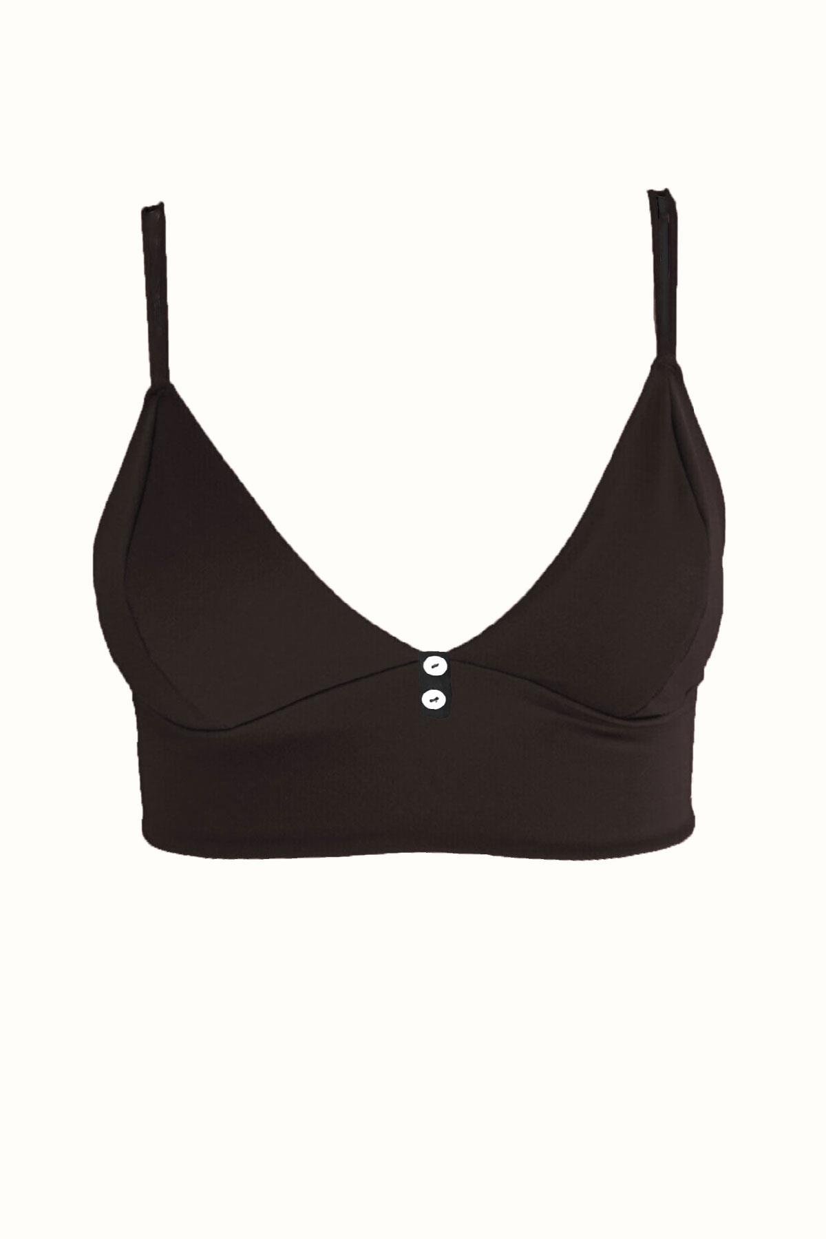 Kadın Düğme Detaylı Krop Fitilli Pedli Bralet Desteksiz Büstiyer