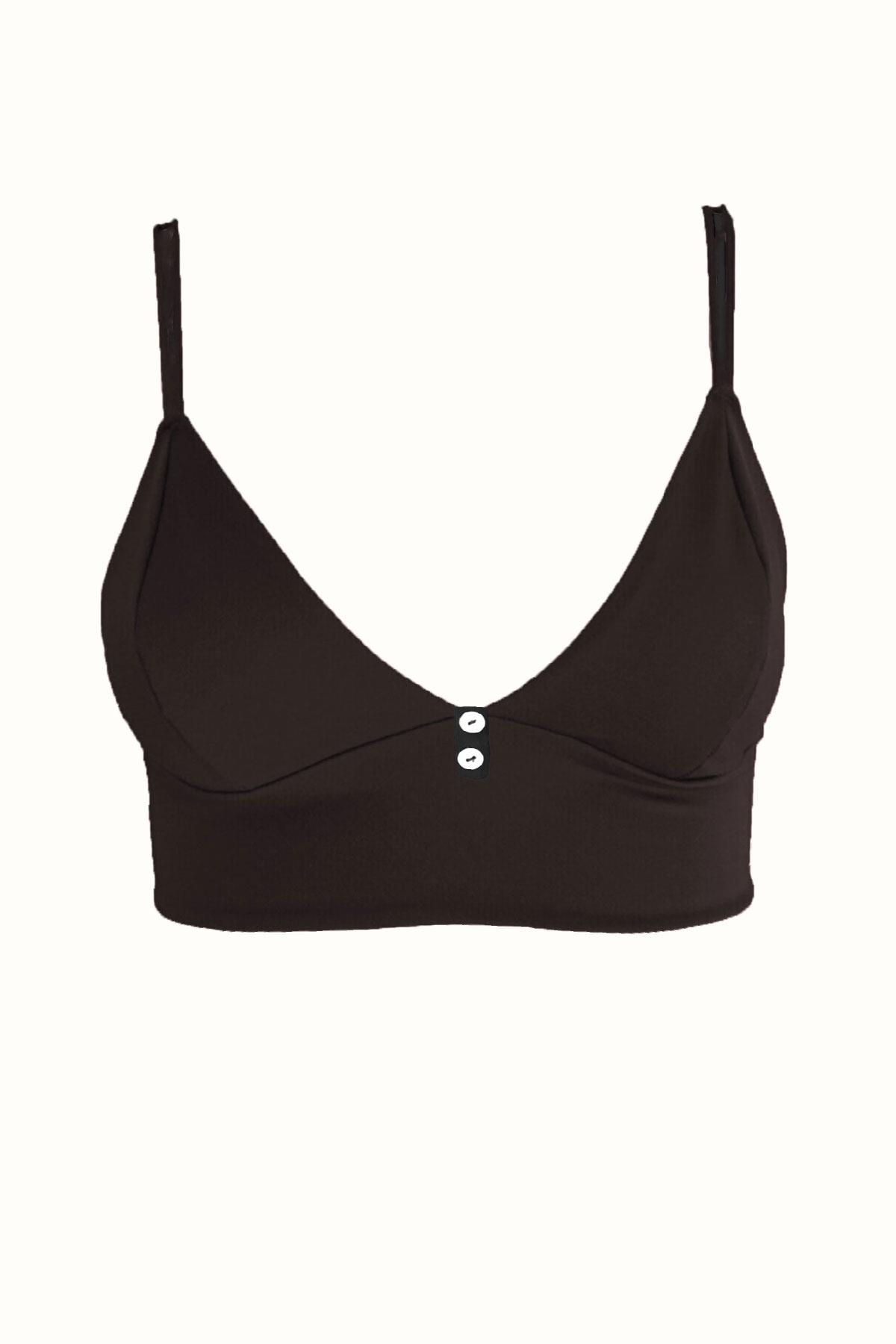 Kadın Düğme Detaylı Krop Fitilli Pedli Bralet Desteksiz Büstiyer