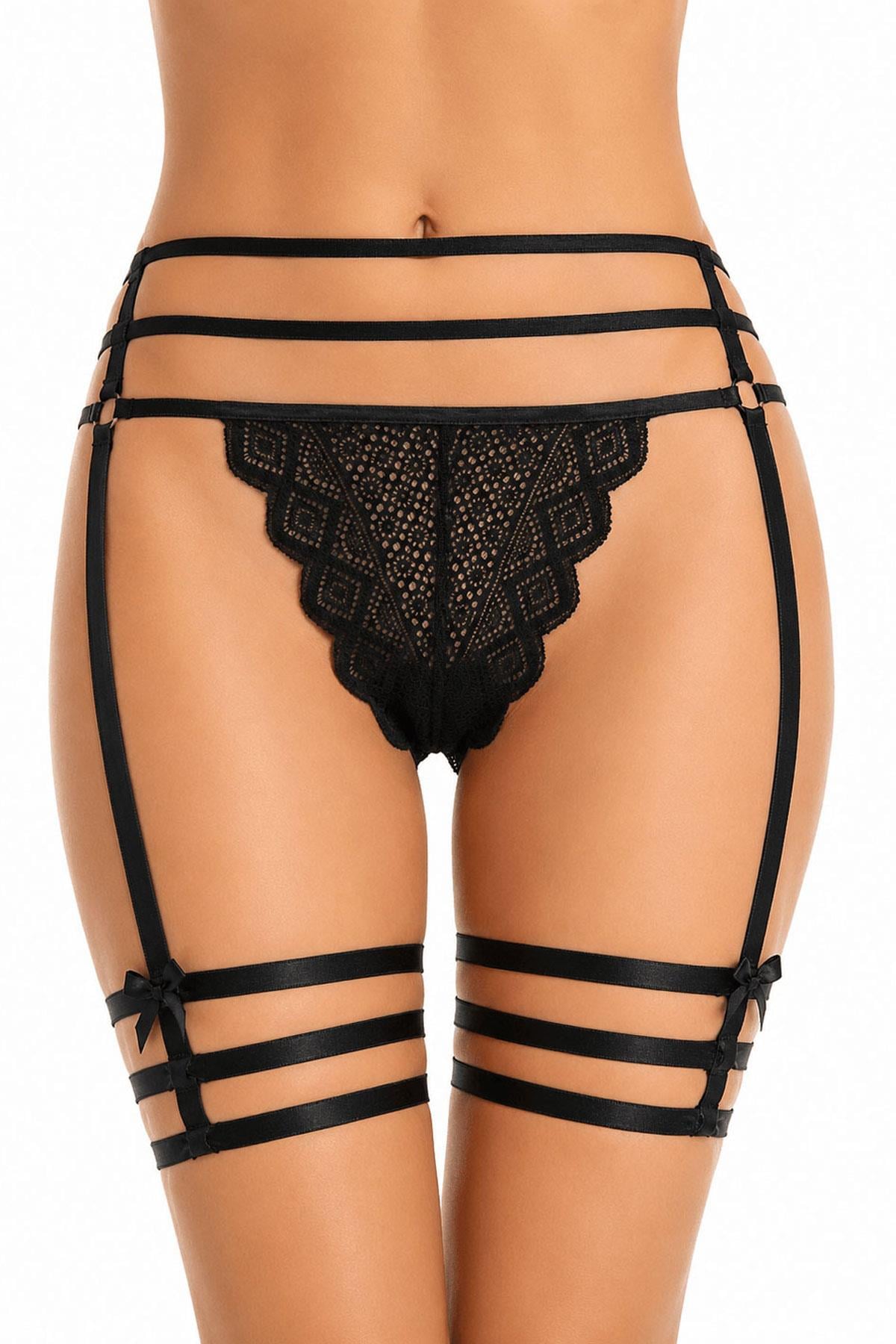 Kadın Jartiyer Görünümlü İpli Tanga String