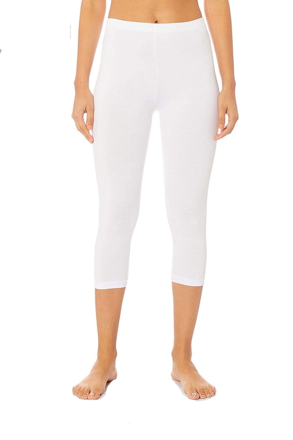 Kadın Kapri Tayt Düz Yüksek Bel Dizaltı Bayan Pamuklu Penye Tayt