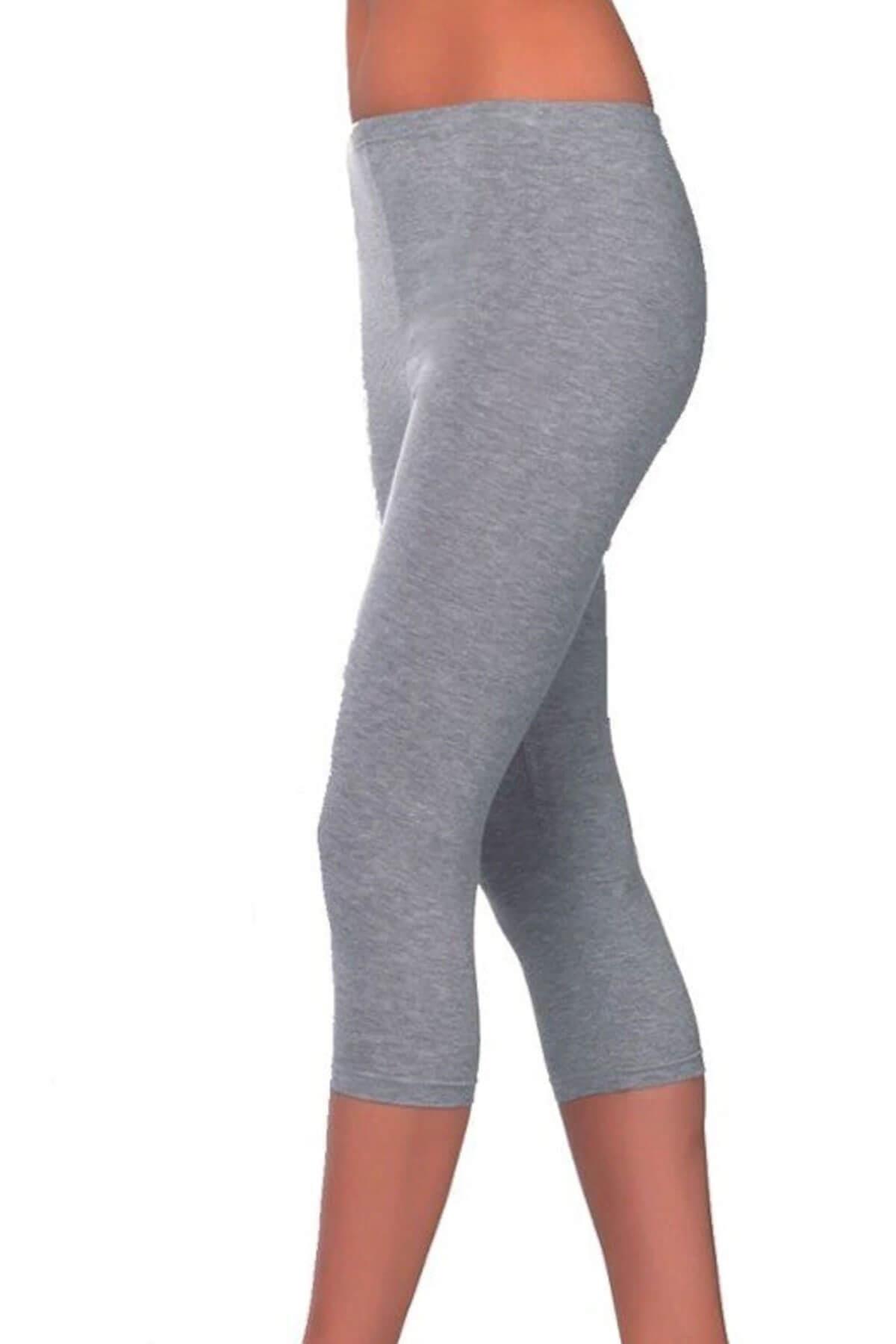 Kadın Kapri Tayt Düz Yüksek Bel Dizaltı Bayan Pamuklu Penye Tayt