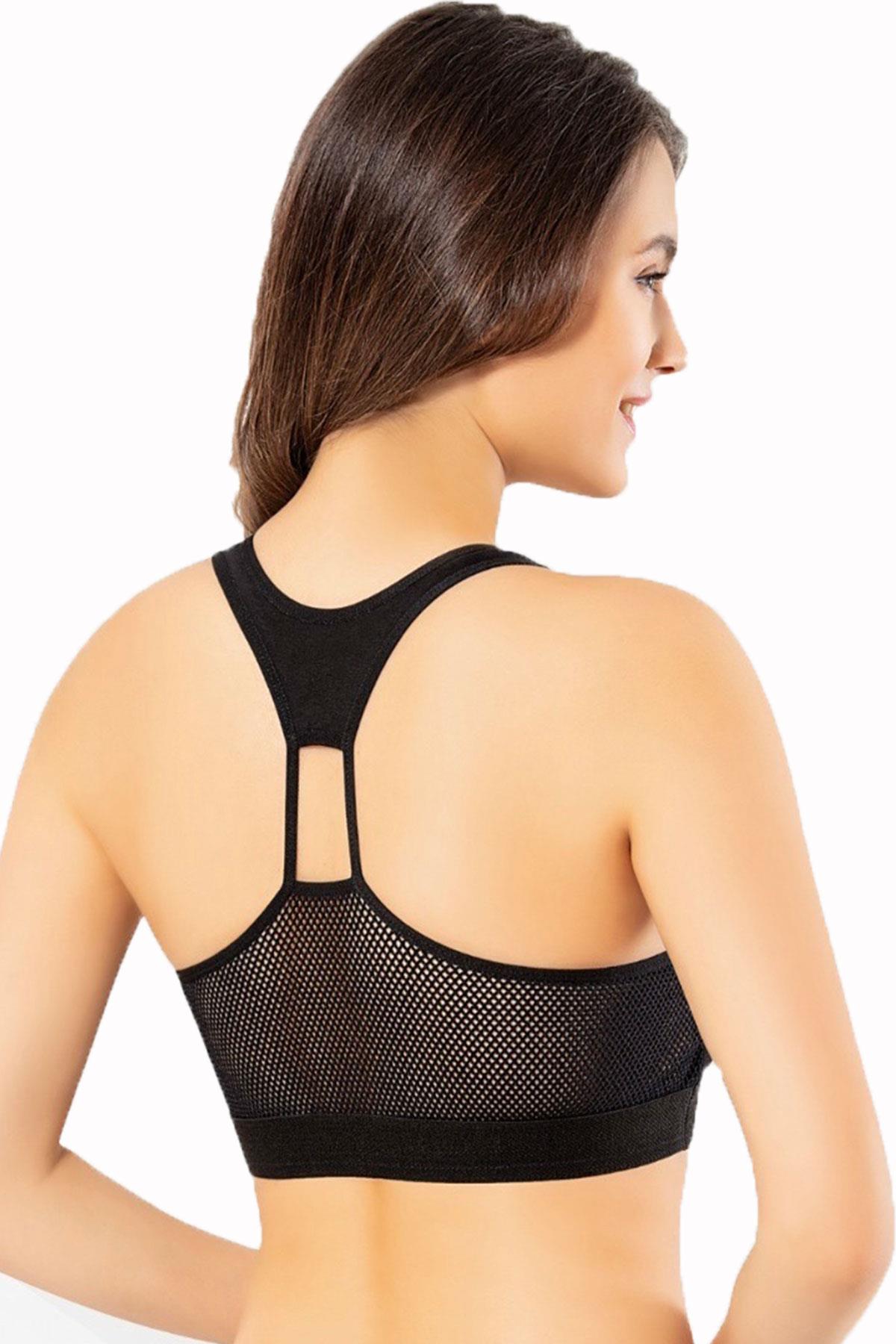 Kadın Sırtı Çapraz File Detaylı Sporcu Büstiyer Çıkabilir Pedli
