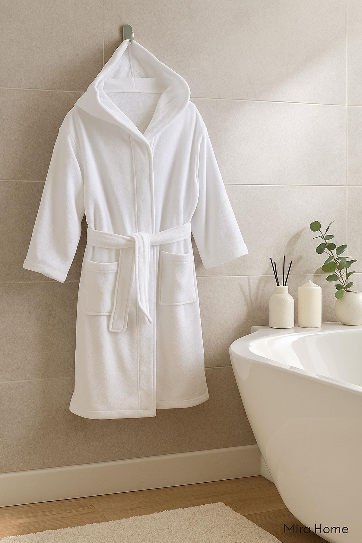 Kapüşonlu %100 Pamuklu Unisex Çocuk Banyo Bornozu 11-14 Yaş