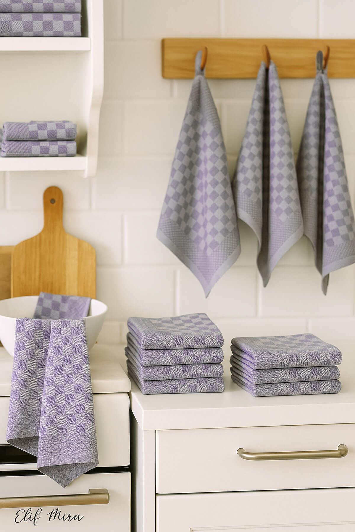 Kare Desenli Mutfak Kurulama Bezi Seti 10’lu 50x70 cm CasaLine