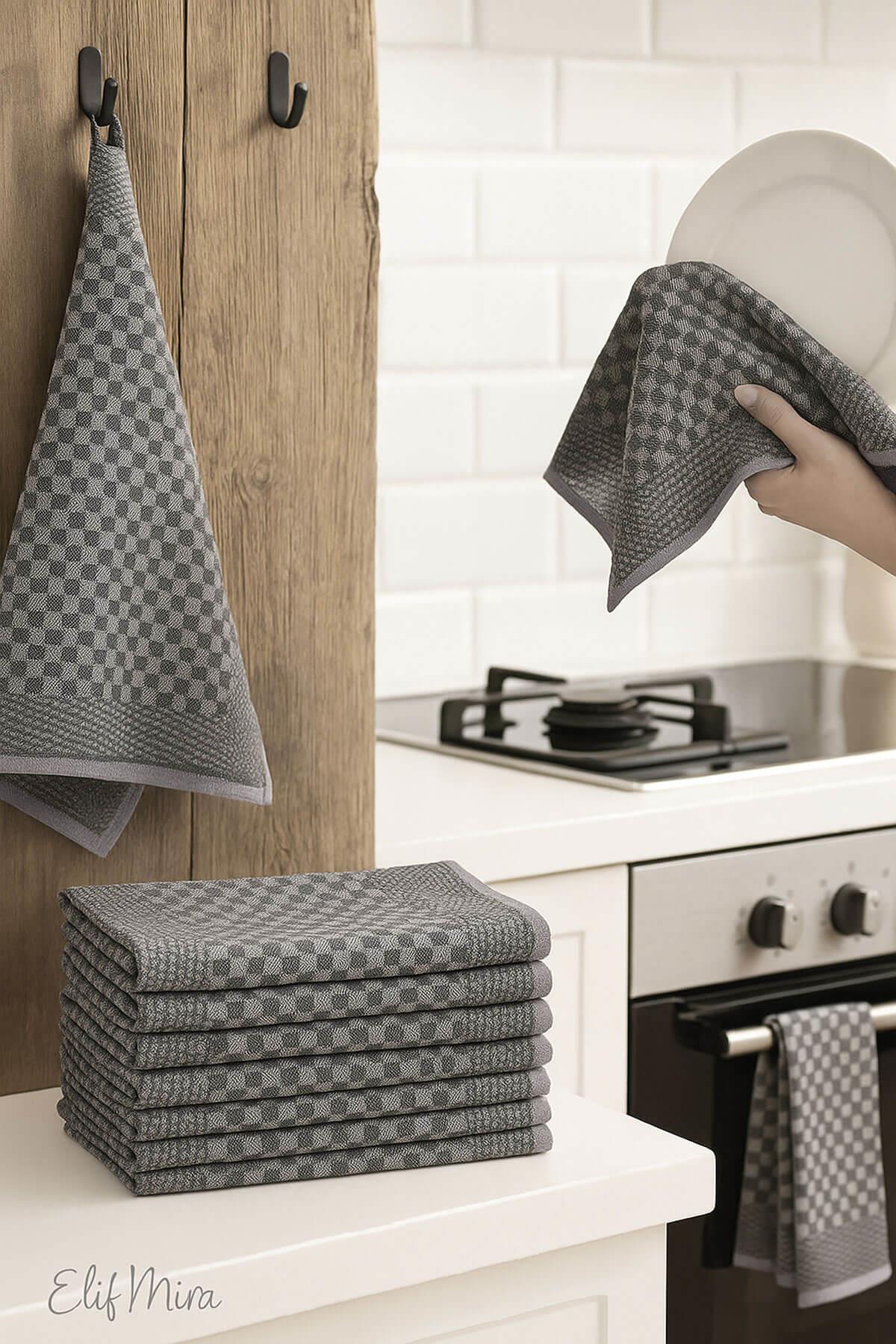 Kare Desenli Mutfak Kurulama Bezi Seti 10’lu 50x70 cm CasaLine