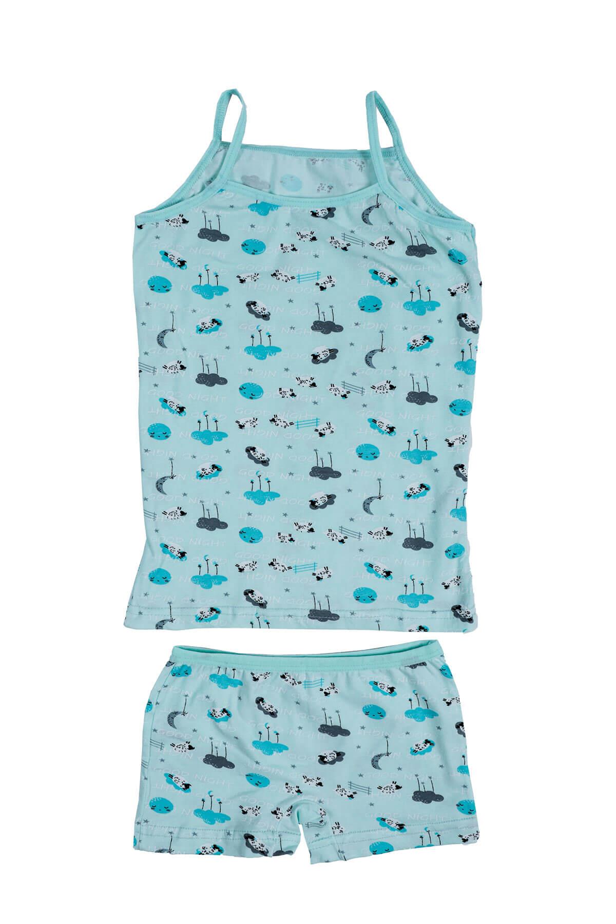 Kız Çocuk İp Askılı Desenli Atlet Boxer Takım Pamuklu Yumuşacık