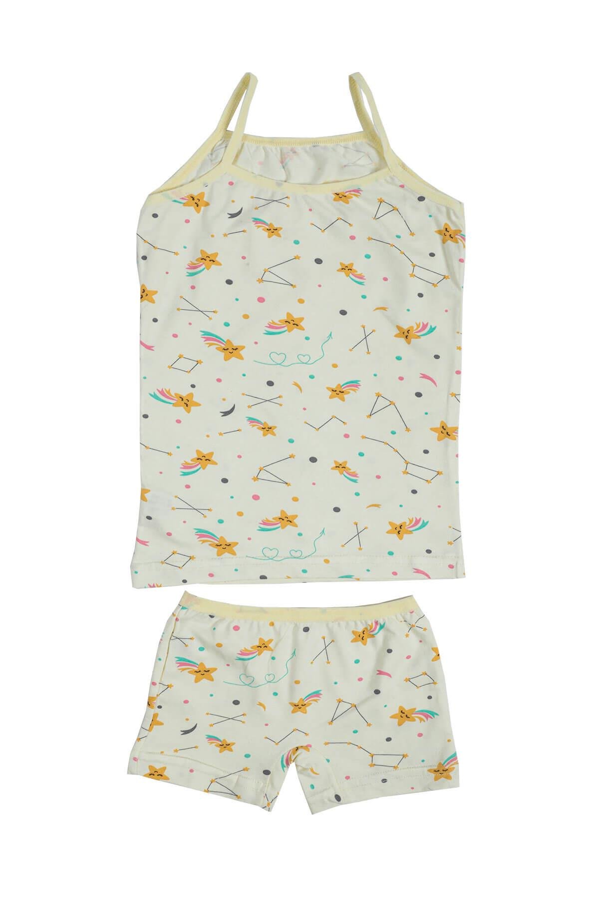 Kız Çocuk İp Askılı Desenli Atlet Boxer Takım Pamuklu Yumuşacık