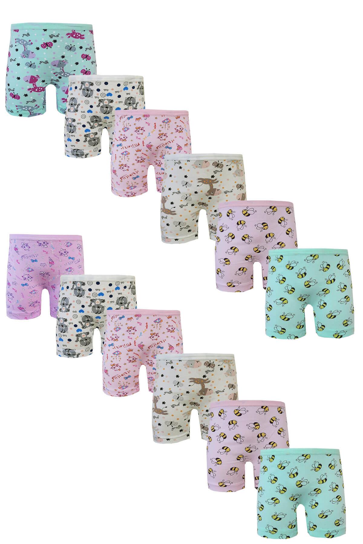 Kota 12li Kız Çocuk Boxer Pamuklu Likralı Baskılı Renkli