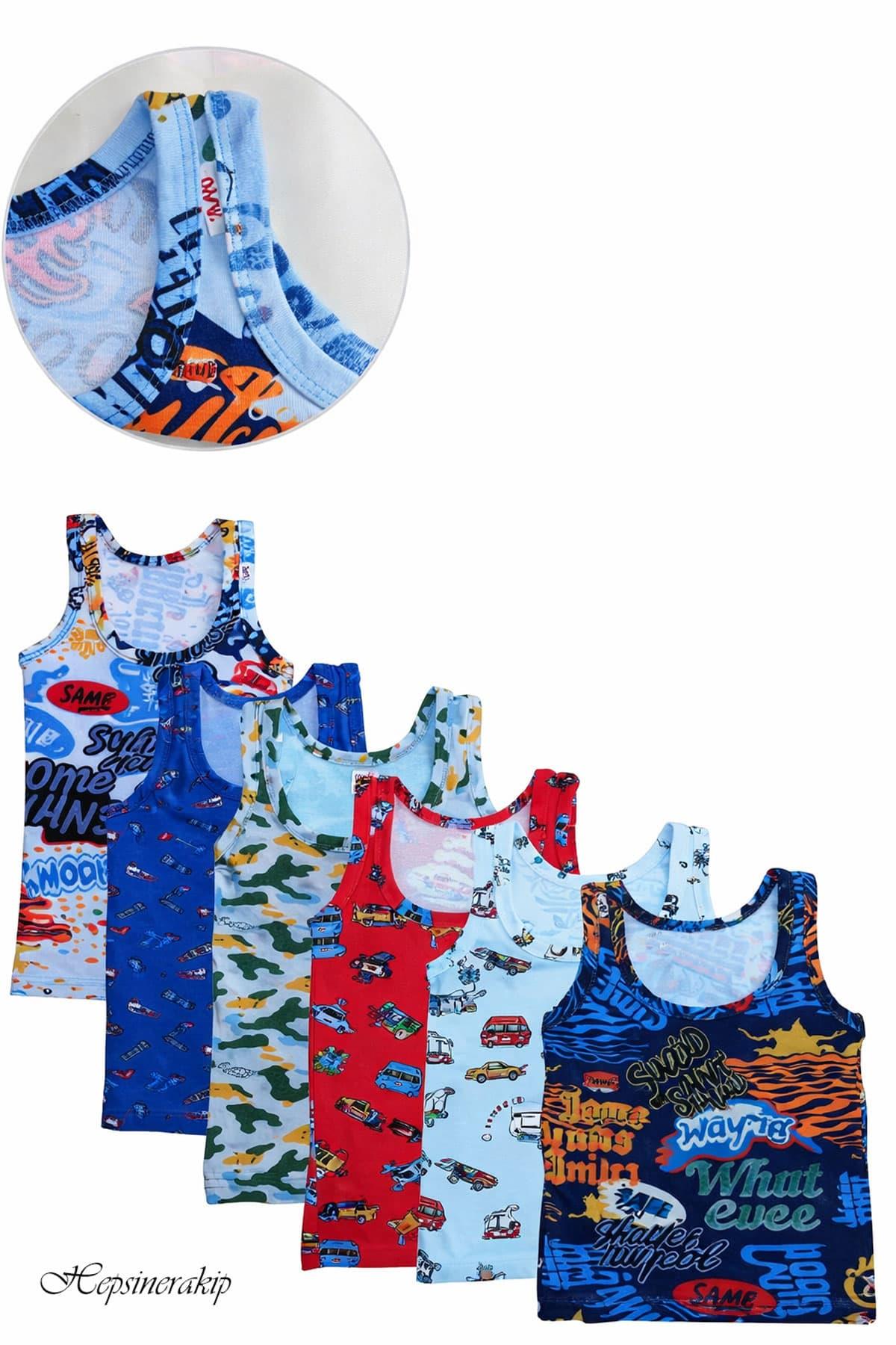 Kota 6lı Erkek Çocuk Pamuklu Askılı Desenli Atlet Fanila