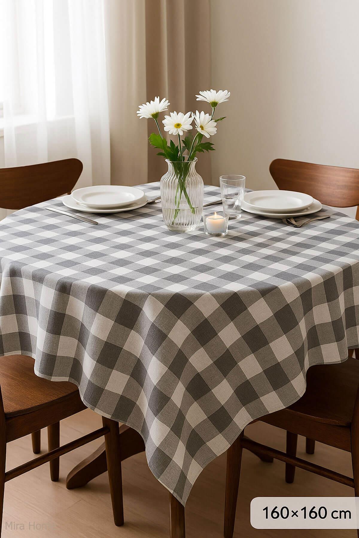 Mira Home Kareli Masa Örtüsü Sofra Bezi 160X160 Cm Happytime