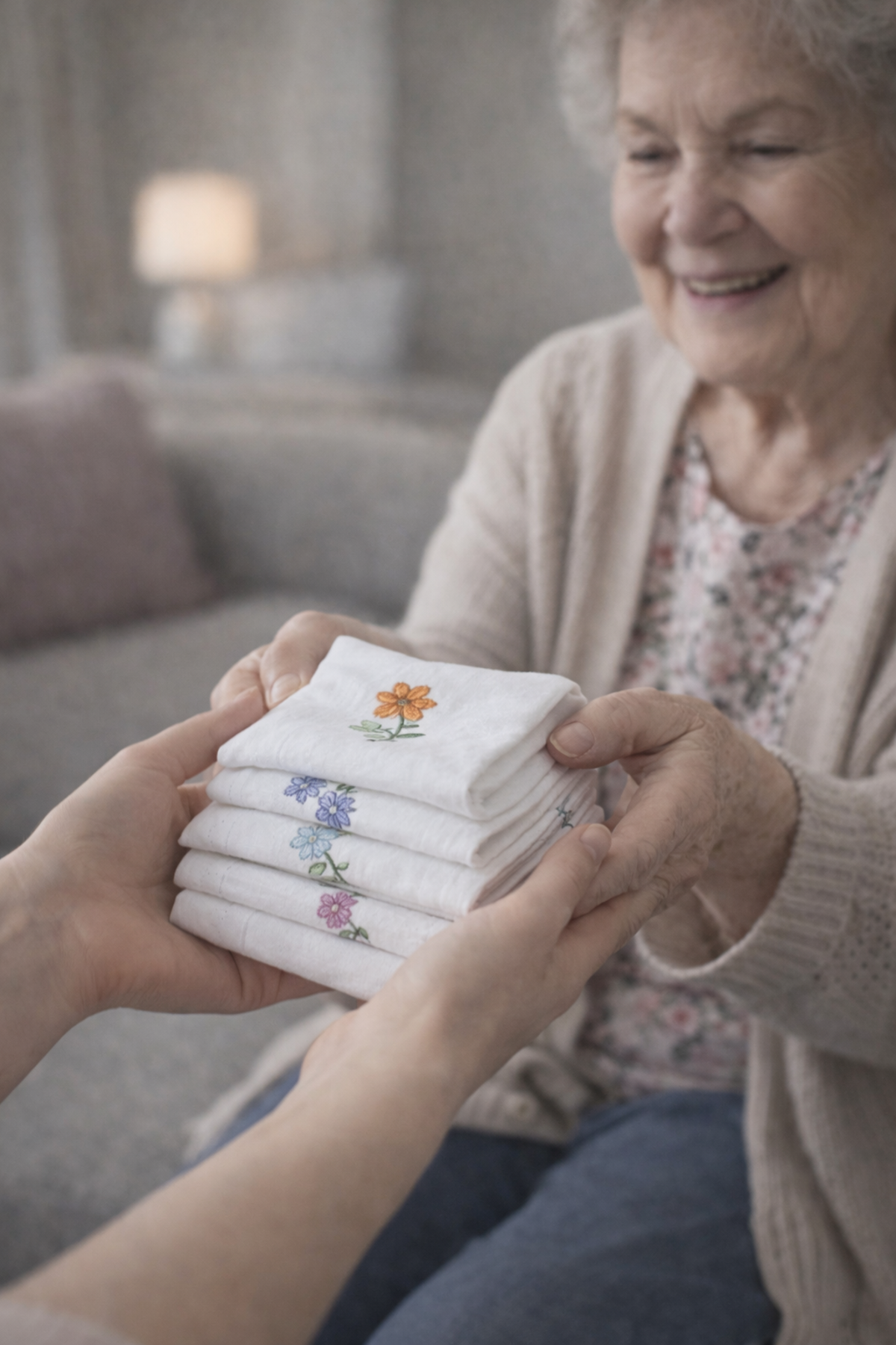 Renkli Çiçek İşlemeli Kadın Mendili - 28x28 cm %100 Pamuklu 12 Adet