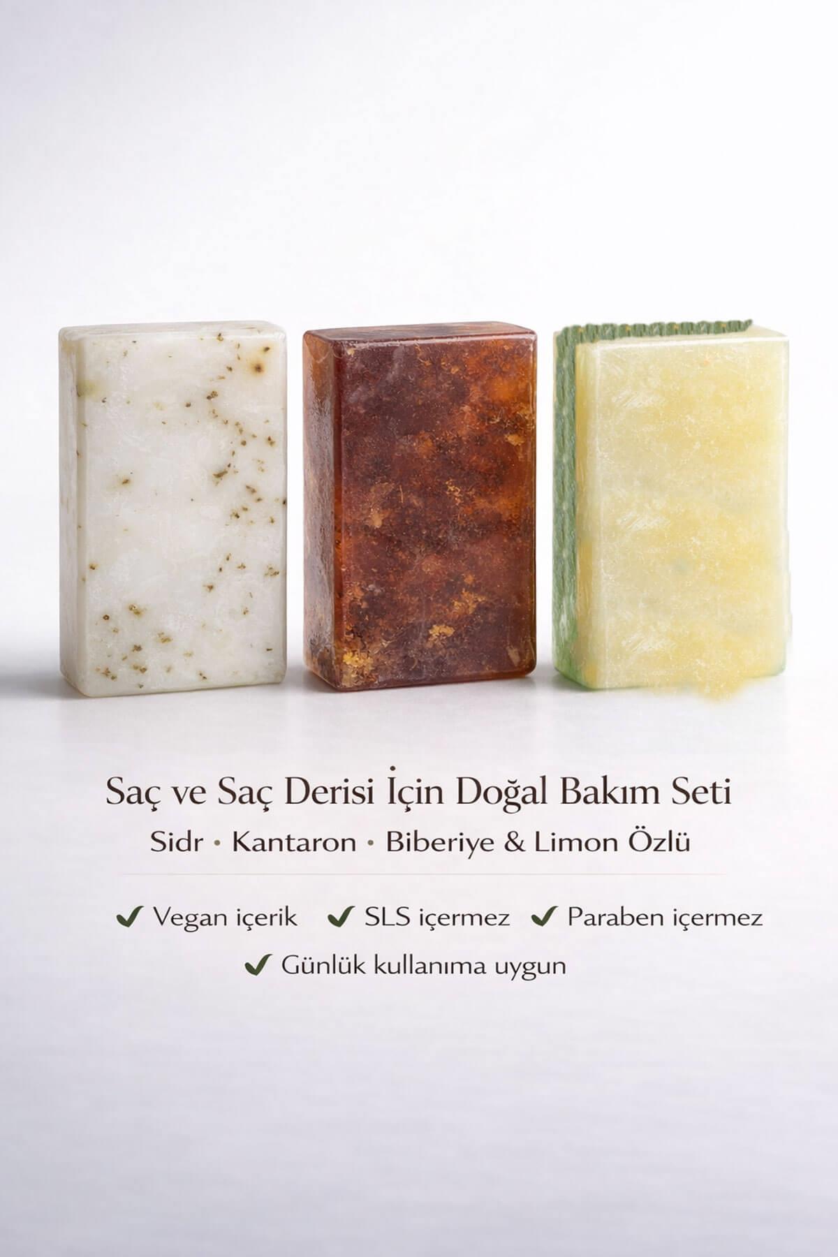 Saç ve Saç Derisi Bakımı İçin Onarıcı 3 lü Doğal Sabun Seti