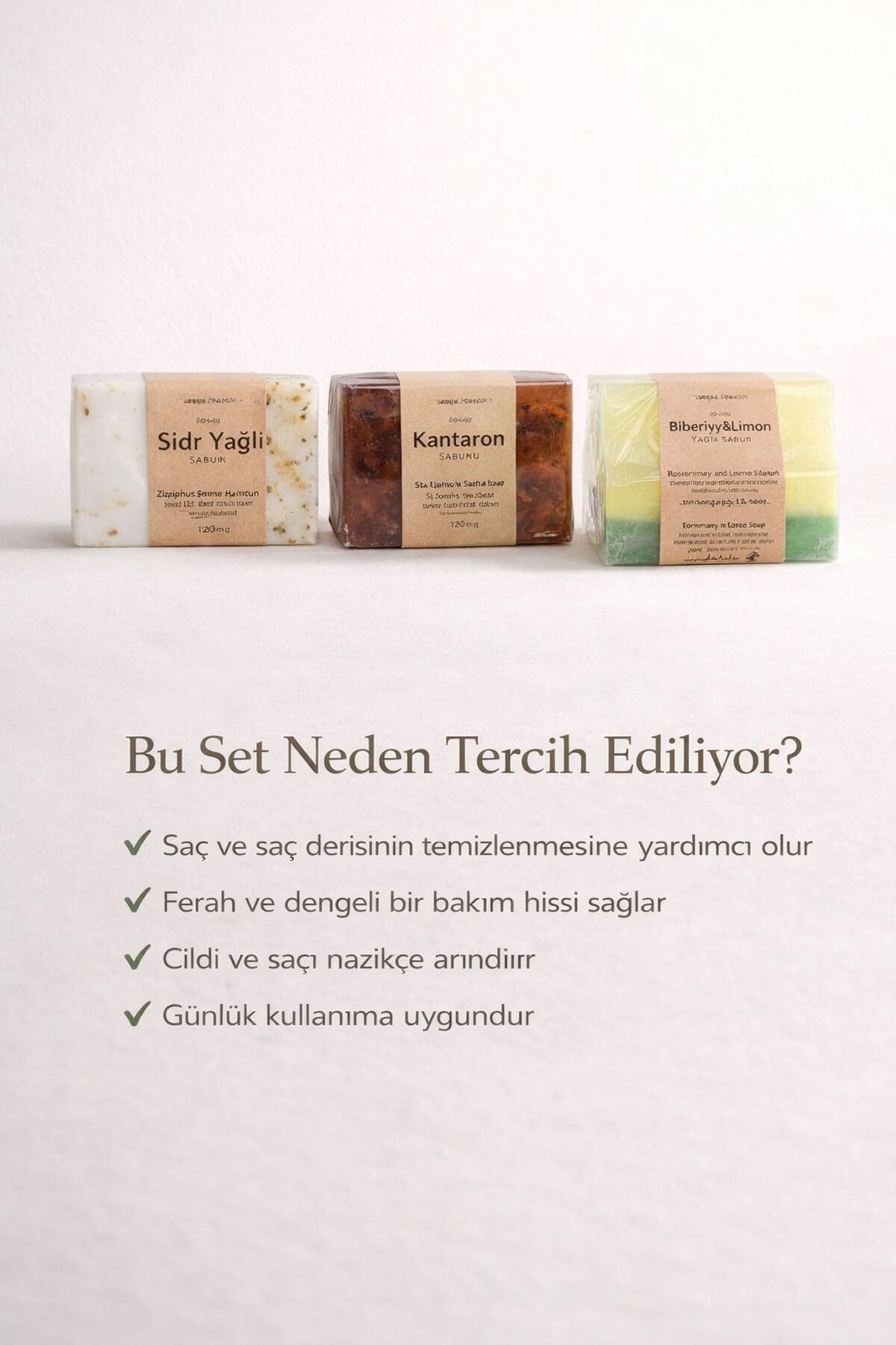 Saç ve Saç Derisi Bakımı İçin Onarıcı 3 lü Doğal Sabun Seti