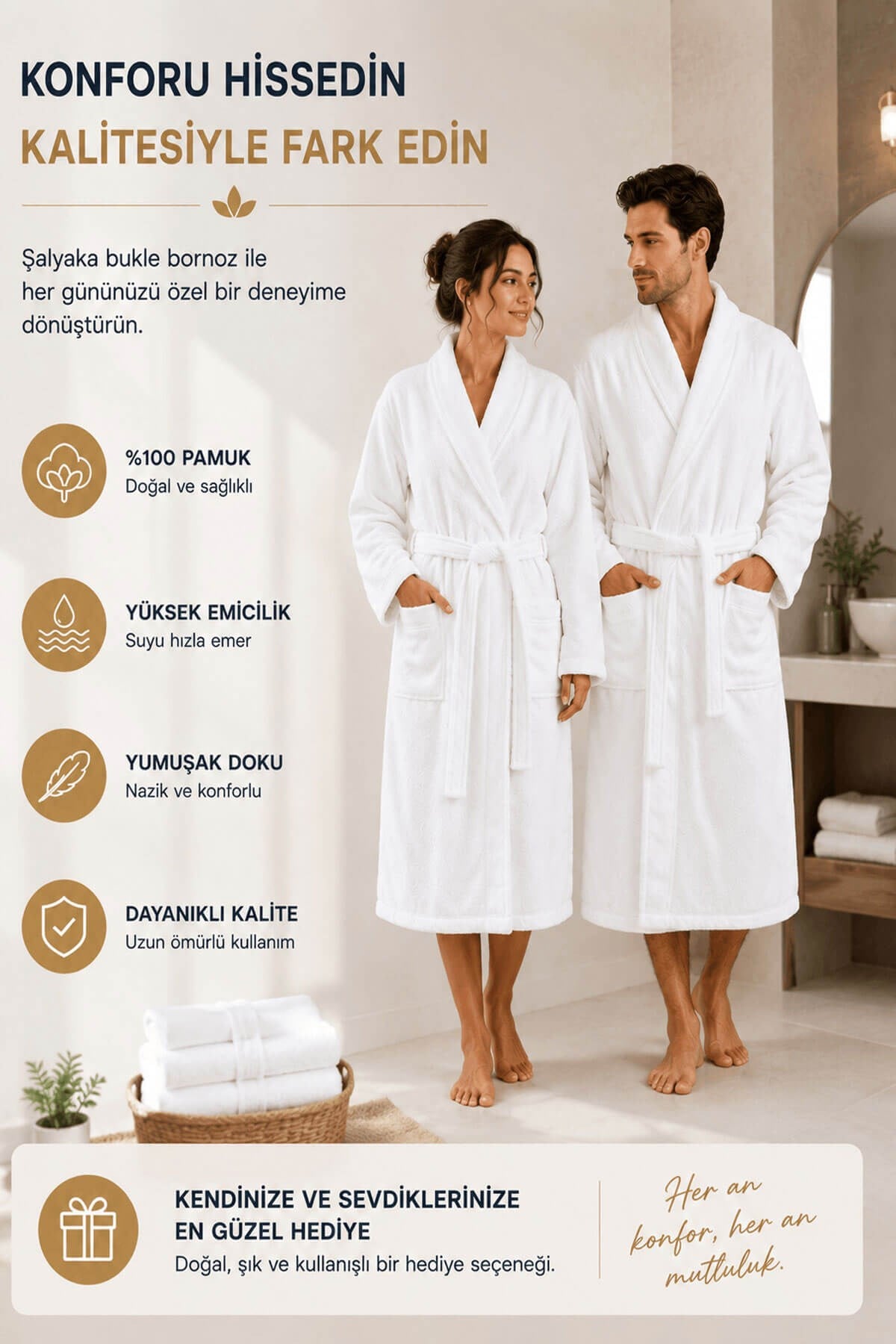 Tek Kişilik Banyo Bornozu %100 Pamuk Şalyaka Bukle Perla Collection