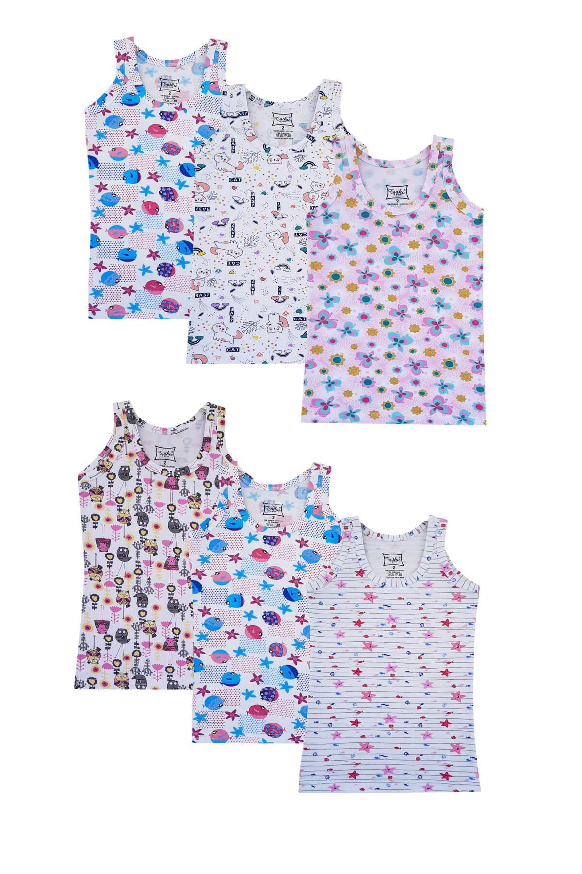 Tutku 6lı Kız Çocuk Geniş Askılı Atlet Empirme Pamuklu Renkli