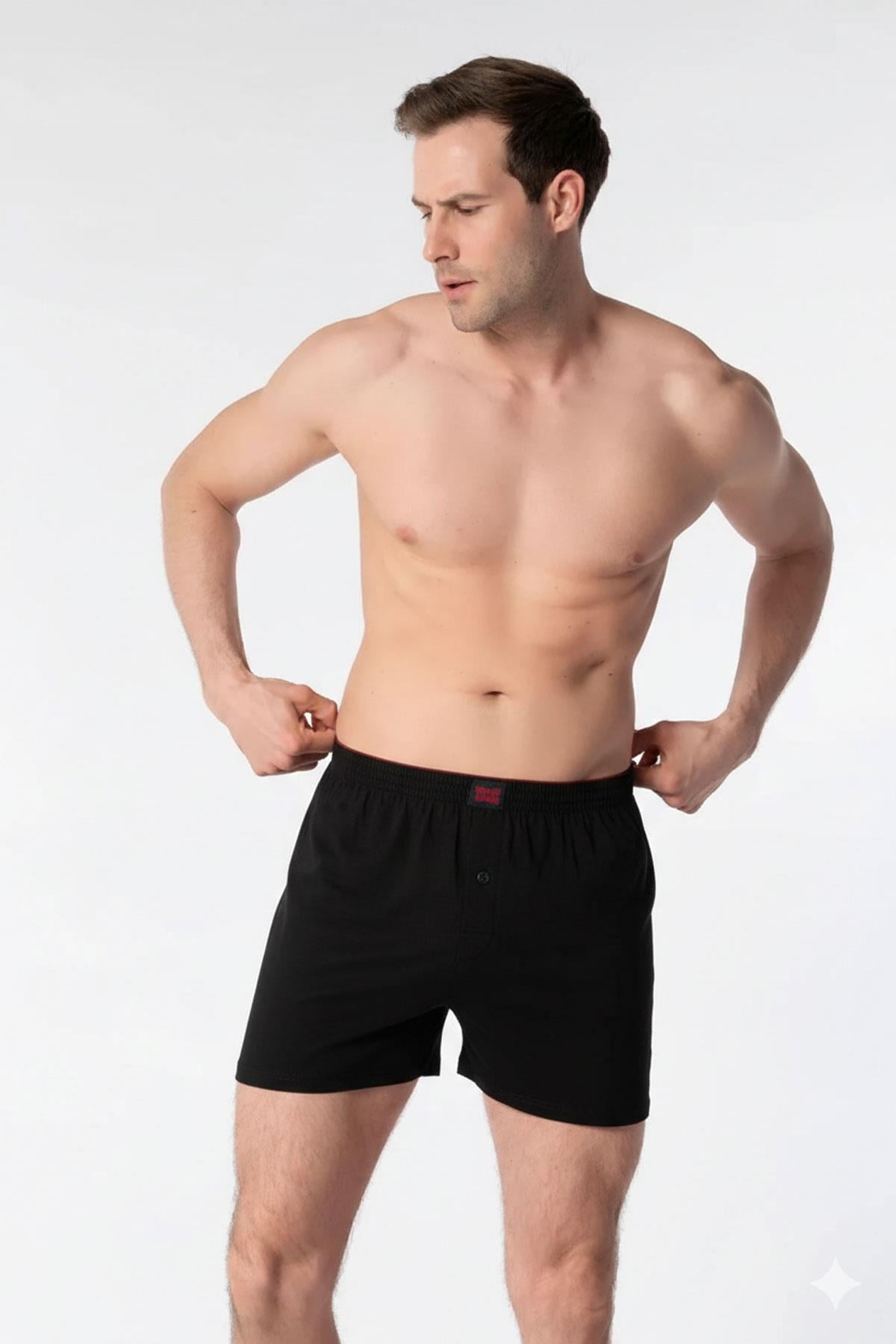 Tutku Erkek Penye Düğmeli Boxer 6'lı Paket  Pamuklu Rahat Kesim 0117
