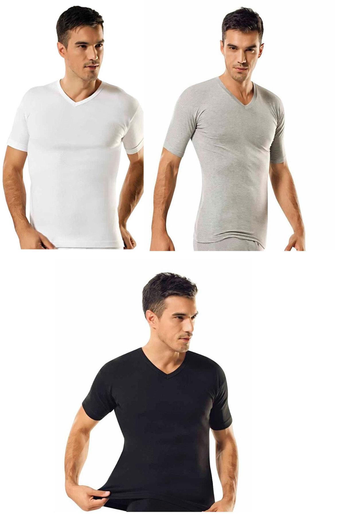 Tutku İç Giyim Erkek V Yaka Ribana Kısa Kol Fanila 6 Lı Paket