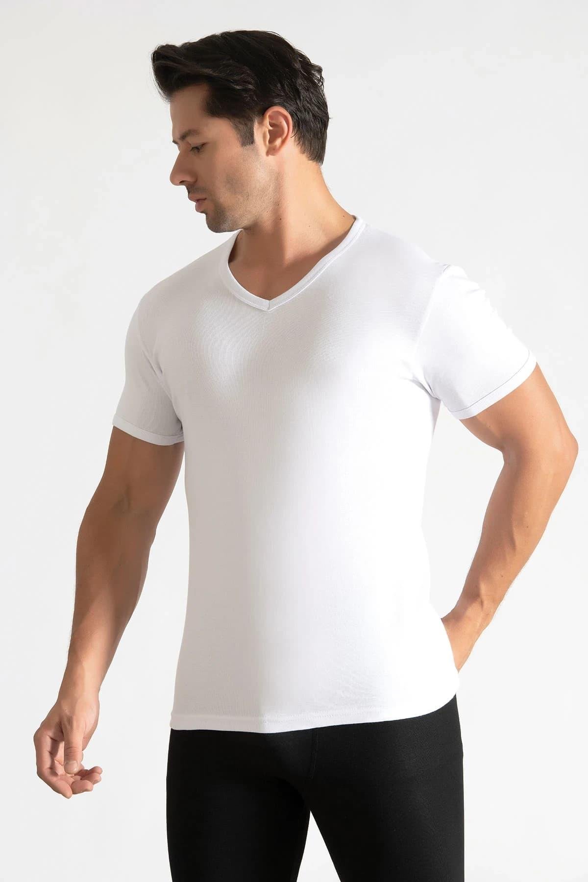 Tutku İç Giyim Erkek V Yaka Ribana Kısa Kol Fanila 6 Lı Paket