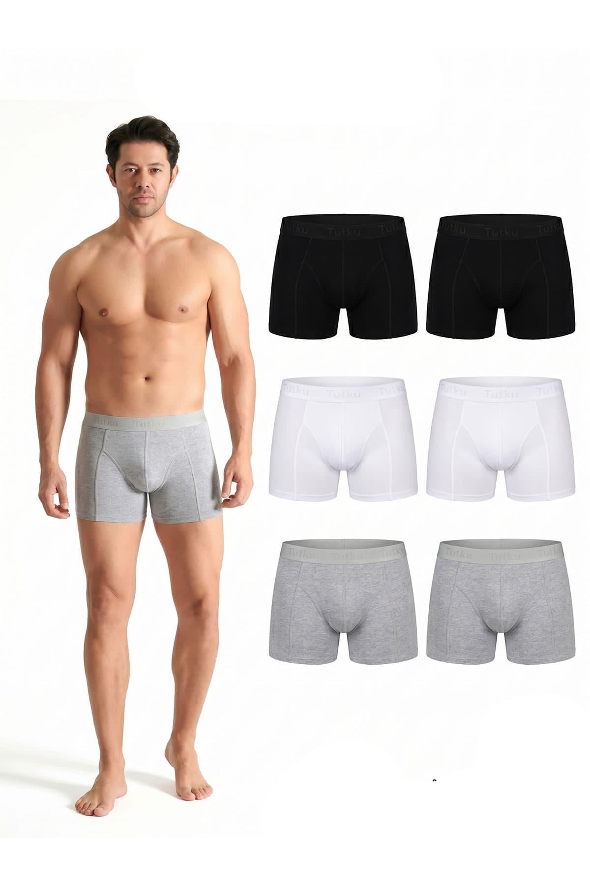 Tutku İç Giyim Pamuklu Likralı Erkek Boxer Paçalı Don 6 Lı Paket