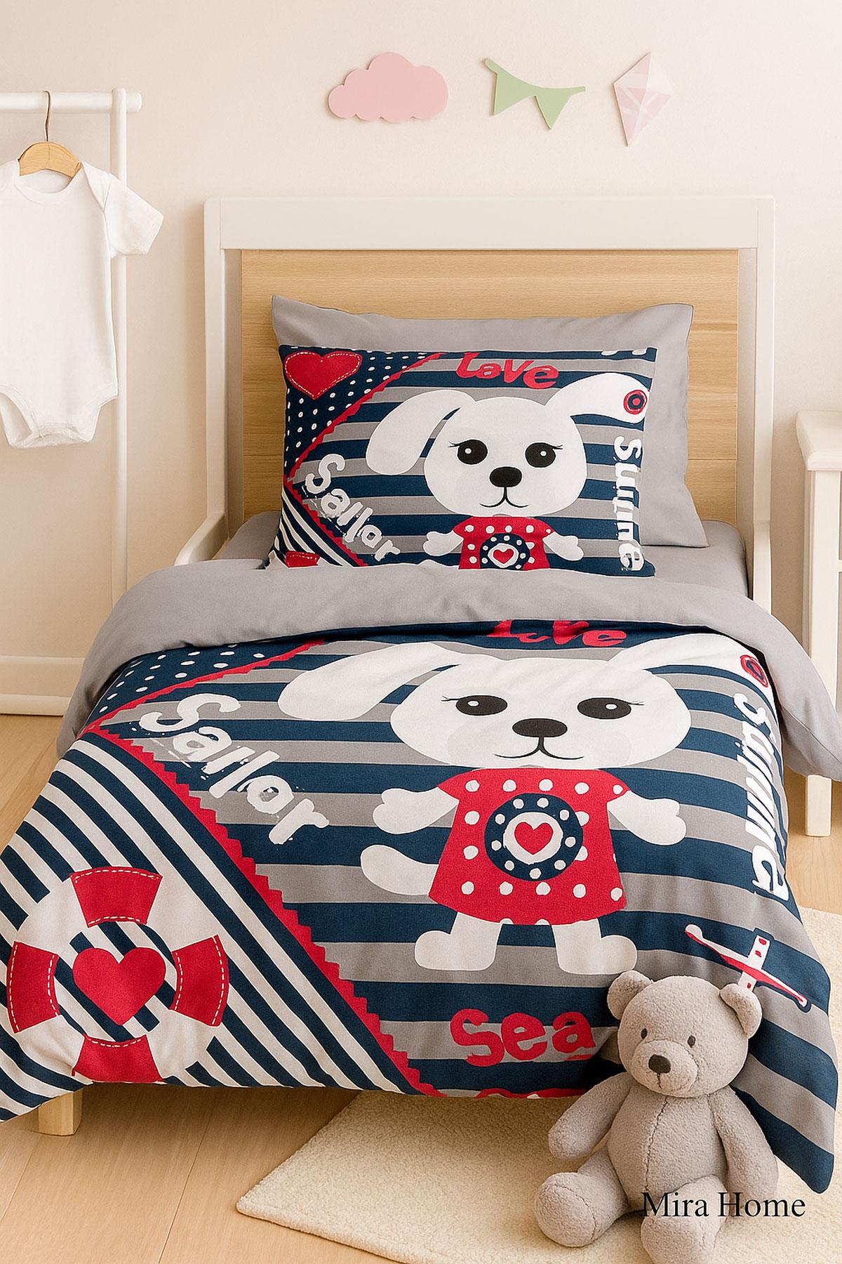 Yenidoğan Erkek Bebek Nevresim Takımı 3D Pamuklu Sailor