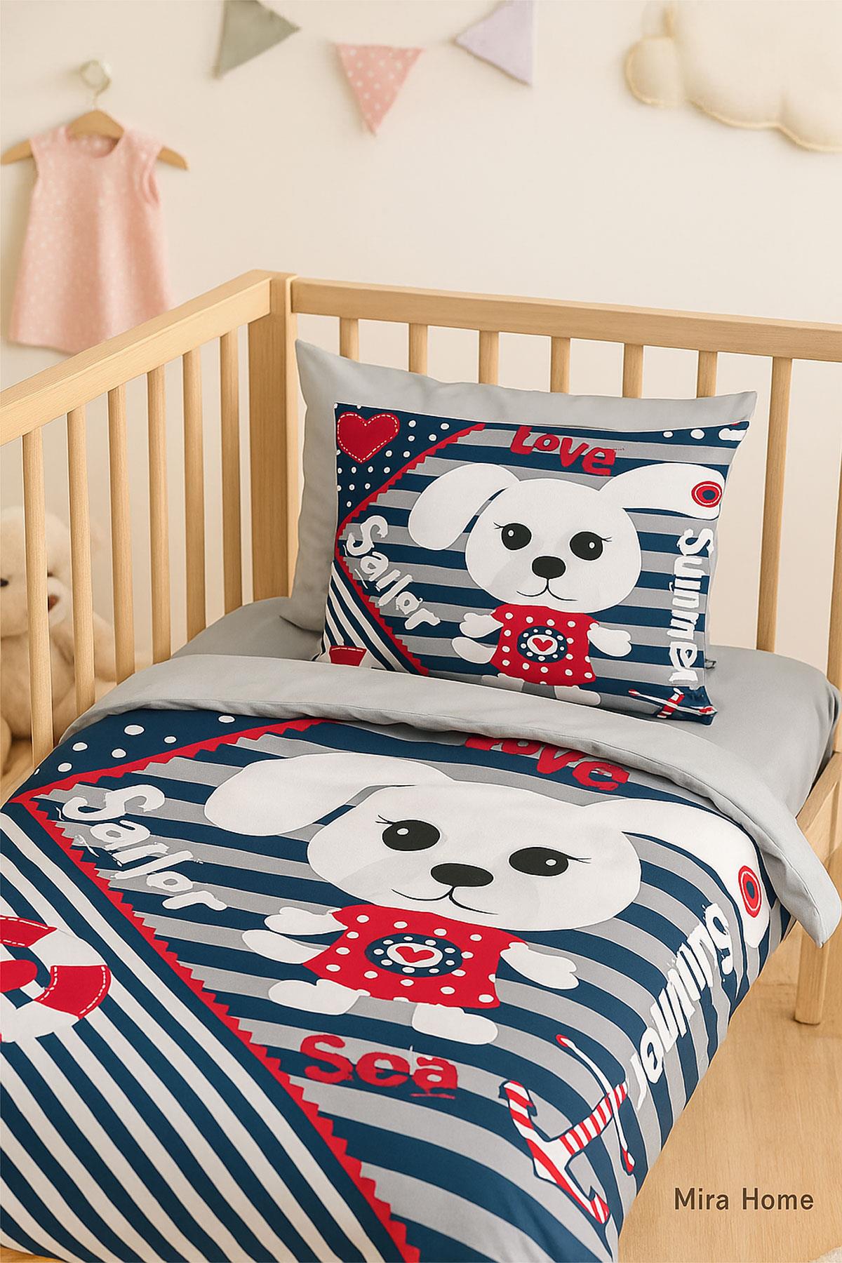 Yenidoğan Erkek Bebek Nevresim Takımı 3D Pamuklu Sailor