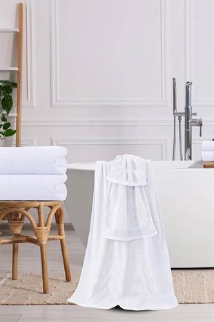 10 lu Otel Banyo Havlusu %100 Pamuklu 70X150 Cm Beyaz 20/2 Ring 600 Gr