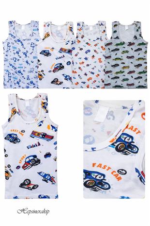 10lu Erkek Çocuk Renkli Desenli Atlet %100 Pamuklu Neşeli