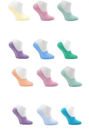 12 li Kadın Ekonomik Kısa Babet Çorap Pamuklu Asorti Karışık Renk