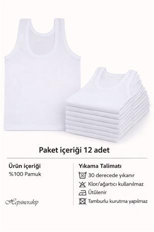 12lı Erkek Çocuk Klasik Askılı Pamuklu Penye Atlet Ekonomik Fanila