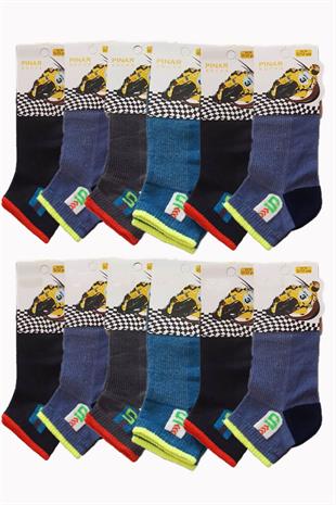 12li Erkek  Çocuk Patik Pamuklu Kısa Baskılı Eğlenceli 