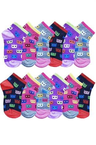 12li Kız Çocuk Patik Kısa Çorap Mevsimlik Pamuklu Çorap
