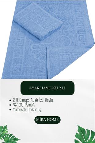 2 li Ayak İzli Banyo Ayak Havlusu %100 Pamuklu Renkli 50X70 Cm Menom