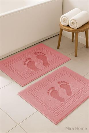2 li Ayak İzli Banyo Ayak Havlusu %100 Pamuklu Renkli 50X70 Cm Menom