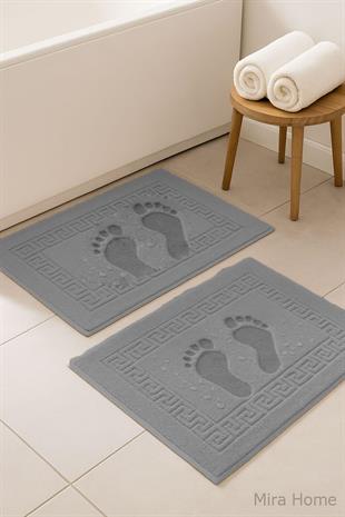 2 li Ayak İzli Banyo Ayak Havlusu %100 Pamuklu Renkli 50X70 Cm Menom