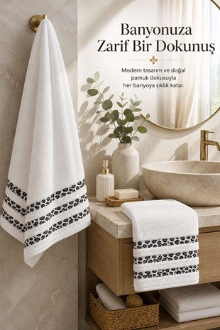 2 Parça Banyo Havlu Seti %100 Pamuk Leopar Deluxe (70x140 Cm + 50x90 Cm)
