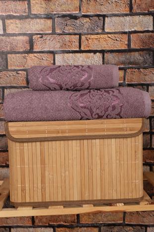 2 Parça Banyo Havlu Takımı %100 Pamuklu Şah Desen