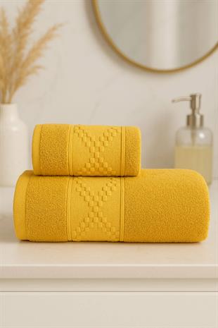 2 Parça Banyo Havlu Takımı %100 Pamuklu Duru Desen