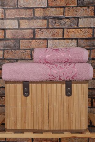 2 Parça Banyo Havlu Takımı %100 Pamuklu Şah Desen