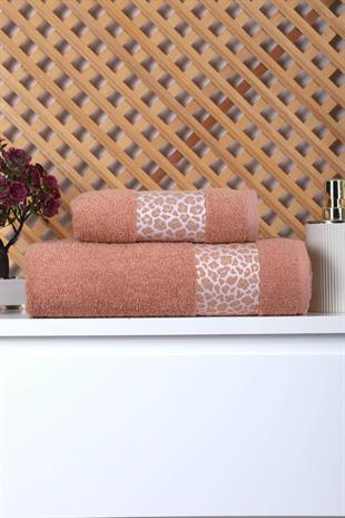 2 Parça Jakarlı Kadın-Erkek Banyo Havlu Takımı Leo 90x150 Cm