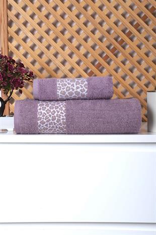 2 Parça Jakarlı Kadın-Erkek Banyo Havlu Takımı Leo 90x150 Cm