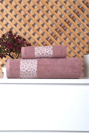 2 Parça Jakarlı Kadın-Erkek Banyo Havlu Takımı Leo 90x150 Cm