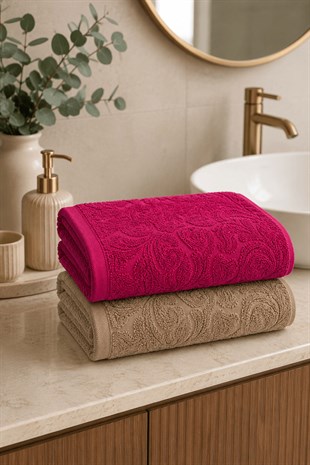 2'li Jakarlı Büyük Boy Banyo Havlusu 90x150 Cm %100 Pamuk Lorea 650 Gr