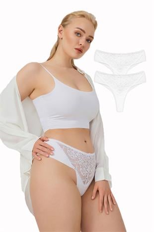 2li Kadın Büyük Beden Dantelli Lazer Kesim Brezilya Külot