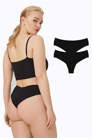 2li Kadın Büyük Beden Dantelli Lazer Kesim Brezilya Külot